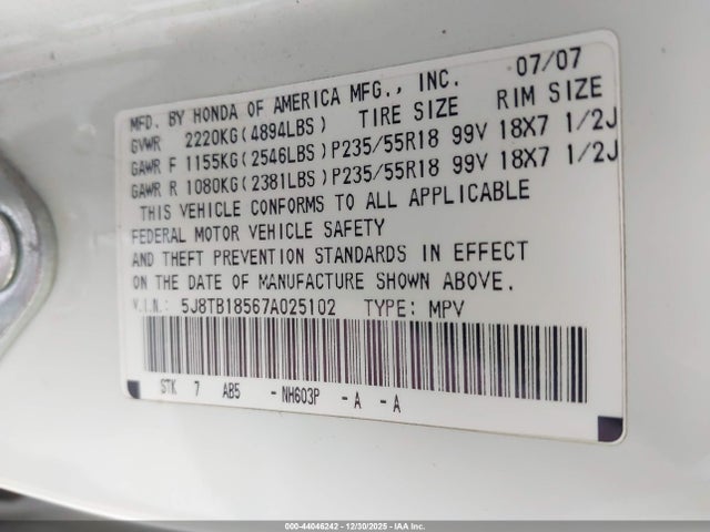 2007 ACURA RDX 5J8TB18567A025102 Photo 8