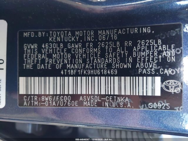 2017 TOYOTA CAMRY 4T1BF1FK9HU618469 Photo 8