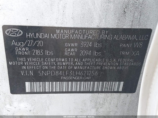 5NPD84LF3LH621256 Hyundai Elantra Value Edition