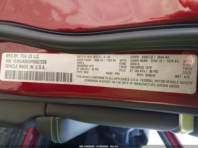 44046525 :رقم المزاد ، 1C4RJKBG6R8567208 vin ، 2024 Jeep Grand Cherokee L Limited 4x4 مزاد بيع
