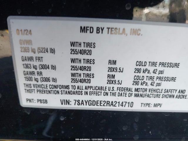 2024 TESLA MODEL Y 7SAYGDEE2RA214710 Photo 8