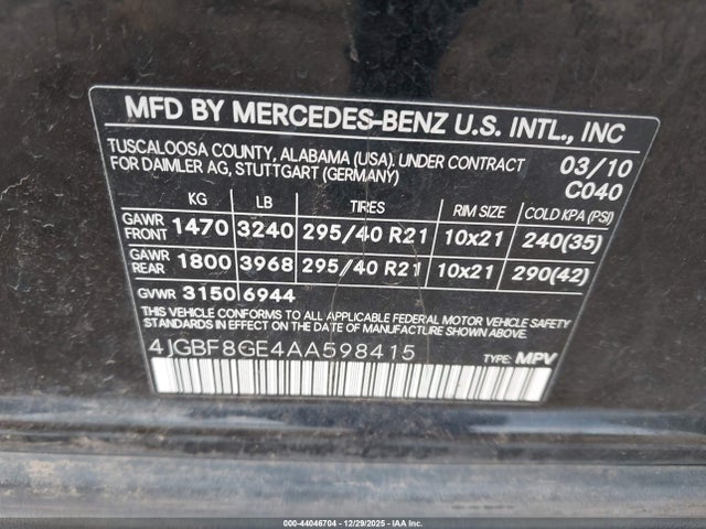 2010 MERCEDES-BENZ GL 550 4JGBF8GE4AA598415 Photo 8