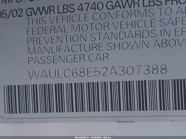 2002 AUDI A4 WAULC68E52A307388 Photo 8