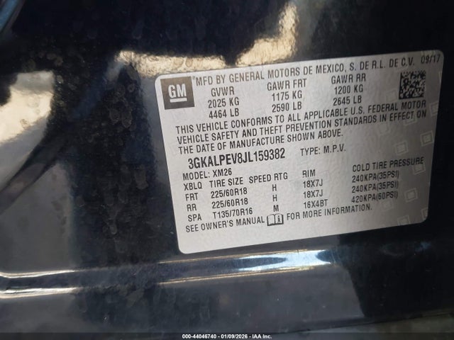 44046740 :رقم المزاد ، 3GKALPEV8JL159382 vin ، 2018 Gmc Terrain Slt مزاد بيع