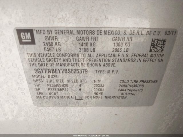 2011 CADILLAC SRX 3GYFNBEY2BS625379 Photo 8