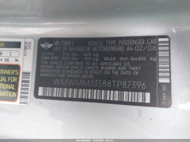 2008 MINI COOPER S CLUBMAN WMWMM33588TP87396 Photo 8