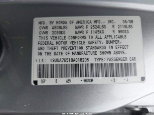 2008 ACURA TL 19UUA76518A048205 Photo 8