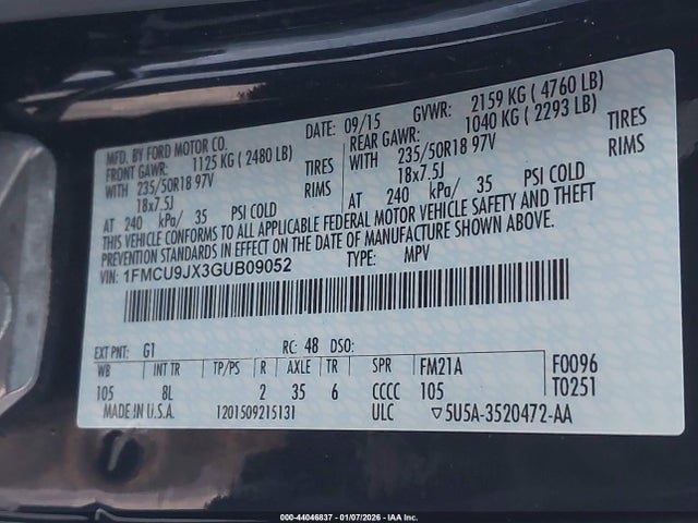 1FMCU9JX3GUB09052 Ford Escape Titanium