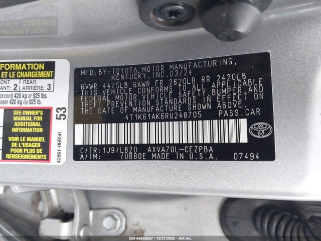 4T1K61AK6RU248705 Toyota CAMRY XSE