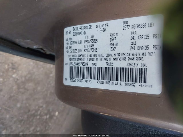 2000 DODGE DAKOTA 1B7GL2AN4YS745684 Photo 8