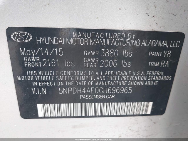 Hyundai ELANTRA SE 2016 5NPDH4AE0GH696965 Image 9