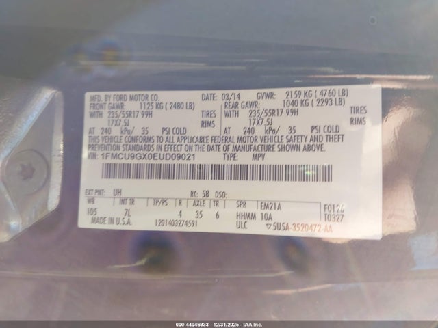 1FMCU9GX0EUD09021 Ford ESCAPE SE