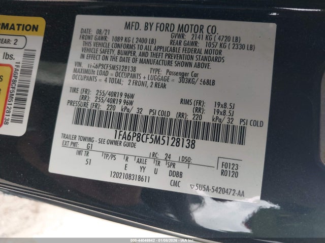 2021 FORD MUSTANG 1FA6P8CF5M5128138 Photo 8