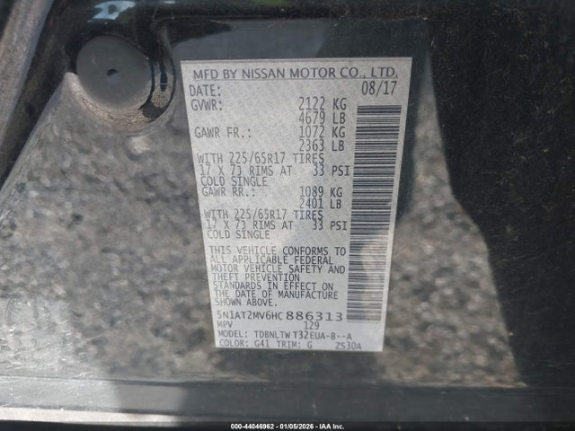 5N1AT2MV6HC886313 Nissan ROGUE SV