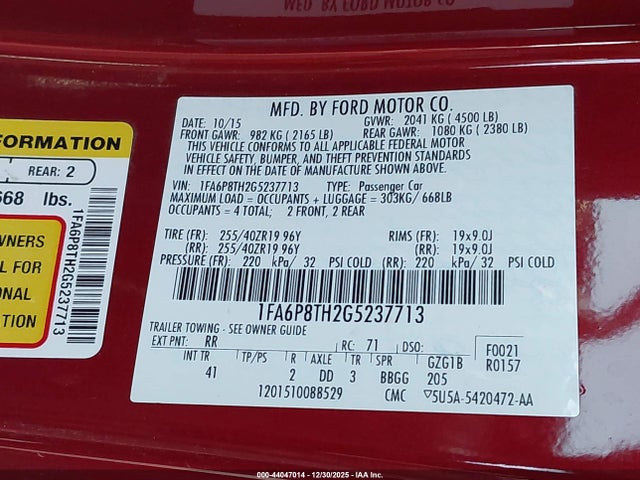 Ford Mustang Ecoboost 2016 1FA6P8TH2G5237713 Image 9