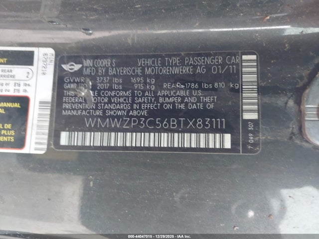 2011 MINI COOPER S WMWZP3C56BTX83111 Photo 8