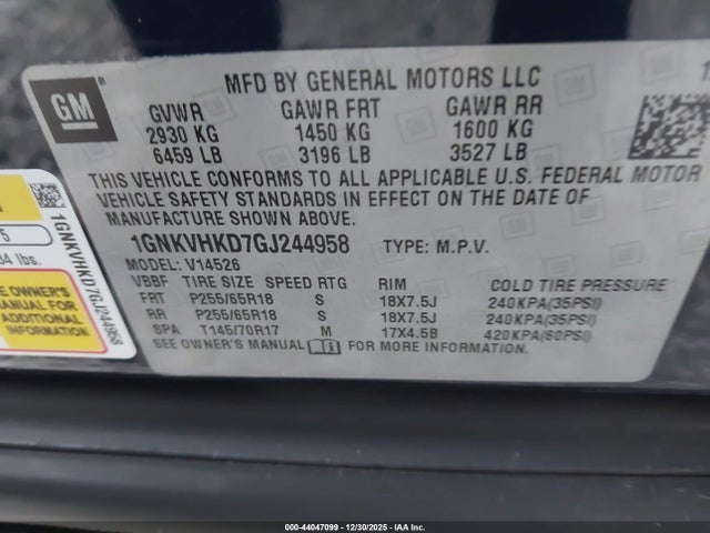 Aukcja sprzedaży 2016 Chevrolet Traverse 2lt, vin: 1GNKVHKD7GJ244958, numer aukcji: 44047099
