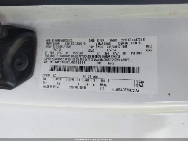 2020 FORD F-150 1FTMF1CB2LKD18911 Photo 8