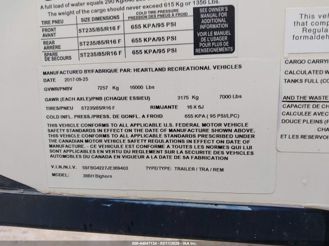 5SFBG4227JE369403 Heartland Rv Other