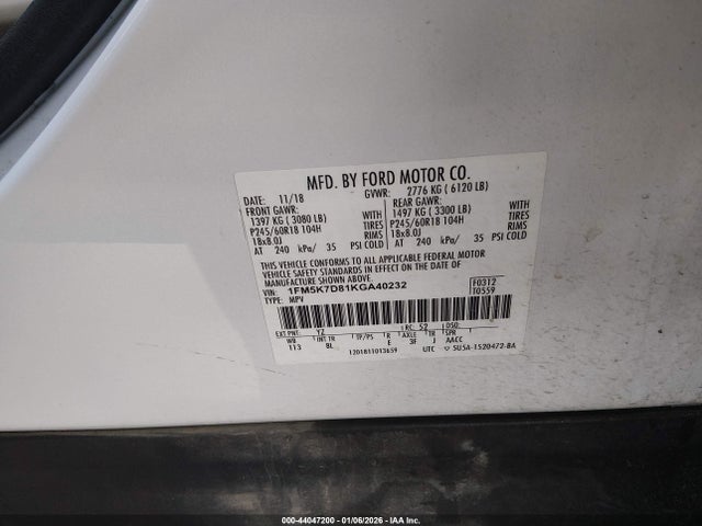 Aukcja sprzedaży 2019 Ford Explorer Xlt, vin: 1FM5K7D81KGA40232, numer aukcji: 44047200
