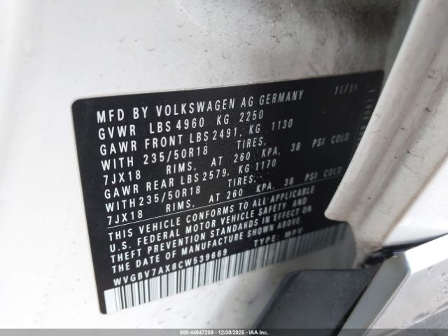 2012 VOLKSWAGEN TIGUAN WVGBV7AX8CW539669 Photo 8