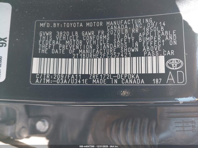 Toyota COROLLA L 2015 2T1BURHE2FC257421 Image 9