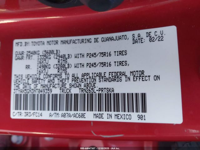 2022 TOYOTA TACOMA 3TYAX5GN3NT049359 Photo 8