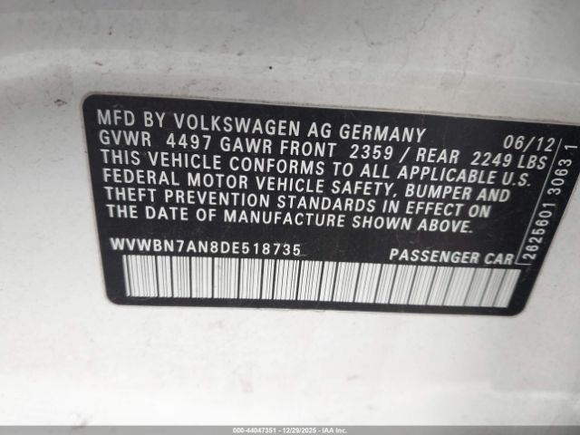 2013 VOLKSWAGEN CC WVWBN7AN8DE518735 Photo 8