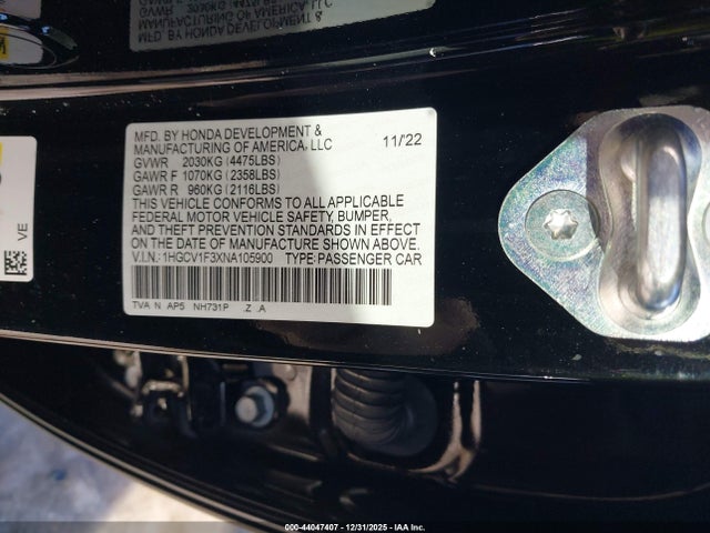 1HGCV1F3XNA105900 Honda Accord Sport