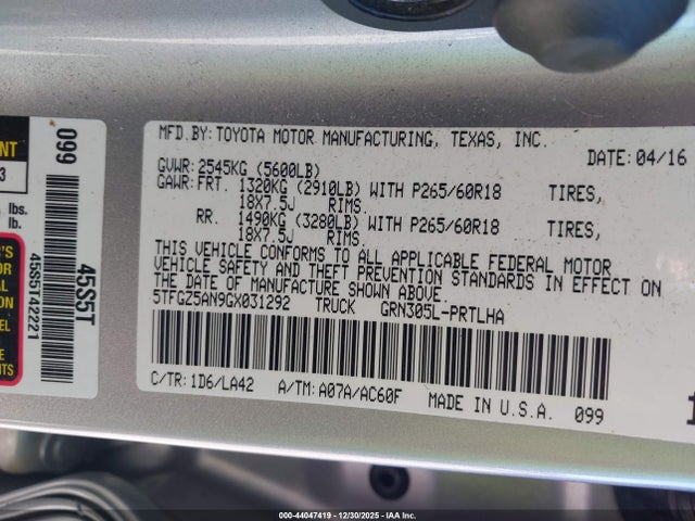 5TFGZ5AN9GX031292 Toyota Tacoma Limited