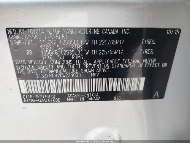 Toyota RAV4 LE 2015 2T3ZFREV2FW231033 Image 9