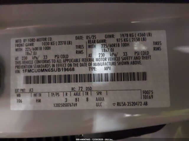 2025 FORD ESCAPE 1FMCU0MN6SUB19668 Photo 8