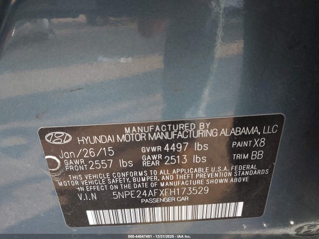 5NPE24AFXFH173529 Hyundai SONATA SE