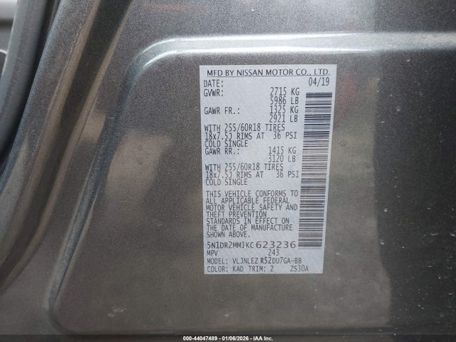 Nissan Pathfinder Sv 2019 5N1DR2MM1KC623236 Image 9