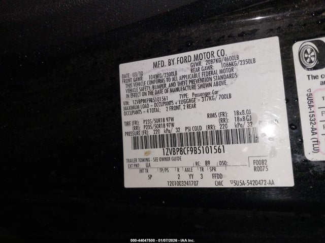 2011 FORD MUSTANG 1ZVBP8CF9B5101561 Photo 8