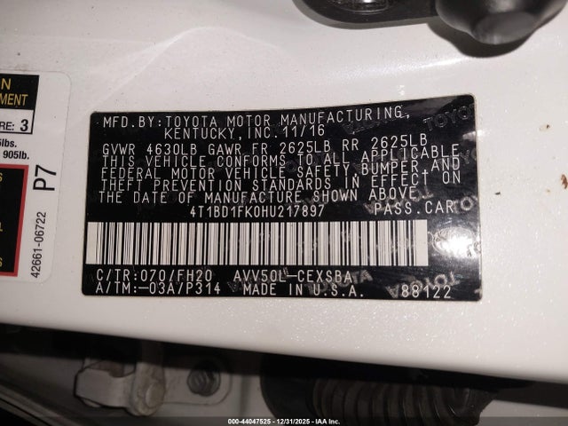 4T1BD1FK0HU217897 Toyota Camry Hybrid Se
