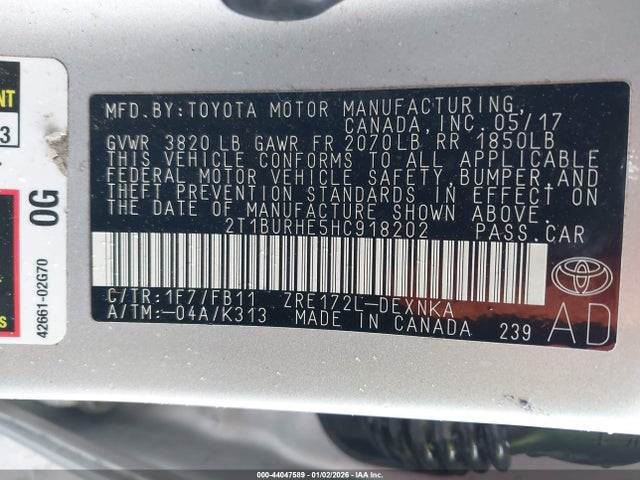 2T1BURHE5HC918202 Toyota COROLLA LE