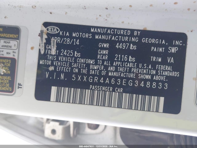 5XXGR4A63EG348833 KIA Optima Sxl Turbo