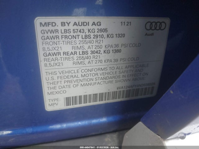WA124AFY4N2039325 Audi Sq5 Sportback Premium Plus Tfsi Quattro Tiptronic