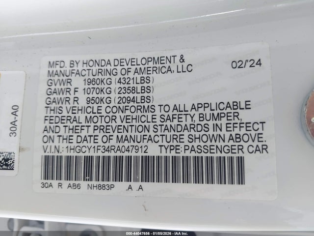 1HGCY1F34RA047912 Honda ACCORD EX