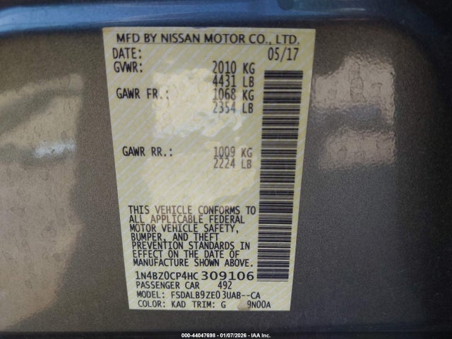1N4BZ0CP4HC309106 Nissan LEAF S