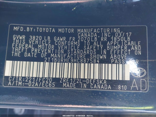 Toyota COROLLA SE 2017 2T1BURHE9HC887584 Image 9