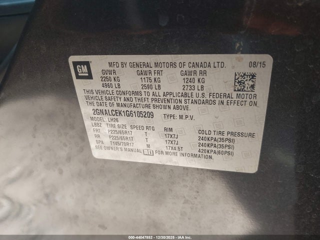 2GNALCEK1G6105209 Chevrolet EQUINOX LT