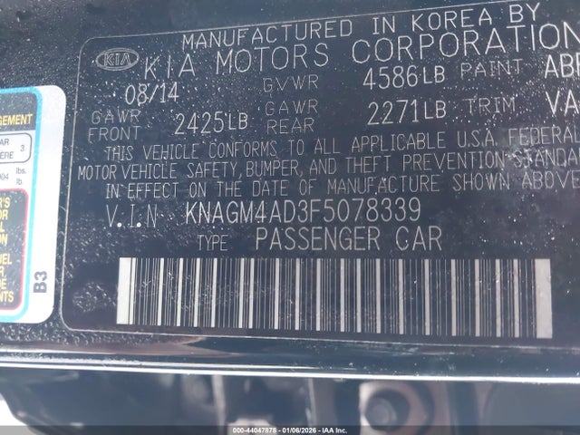 KNAGM4AD3F5078339 KIA OPTIMA HYBRID