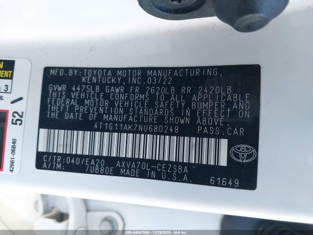 4T1G11AK7NU680248 Toyota CAMRY SE