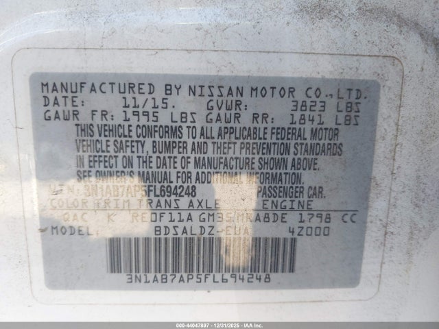 Продаж на аукціоні авто 2015 Nissan Sentra Sv, vin: 3N1AB7AP5FL694248, номер лоту: 44047897