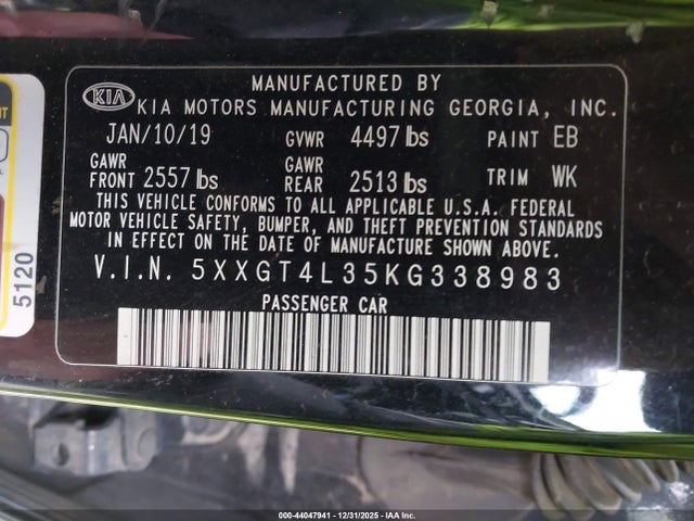 5XXGT4L35KG338983 KIA Optima Lx