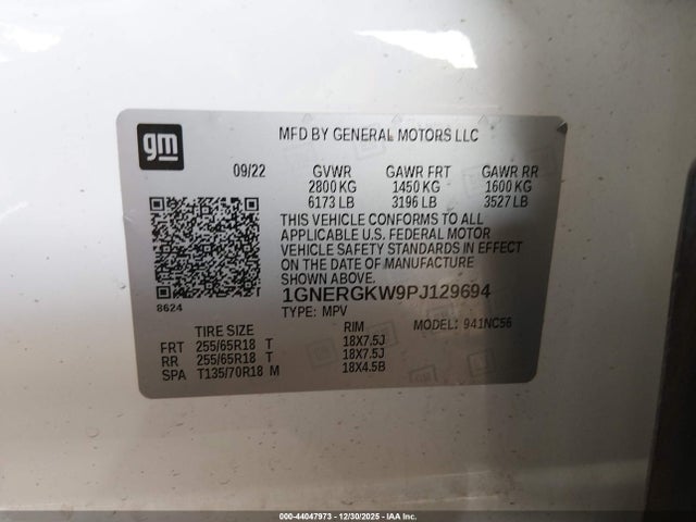 1GNERGKW9PJ129694 Chevrolet Traverse Fwd Lt Cloth