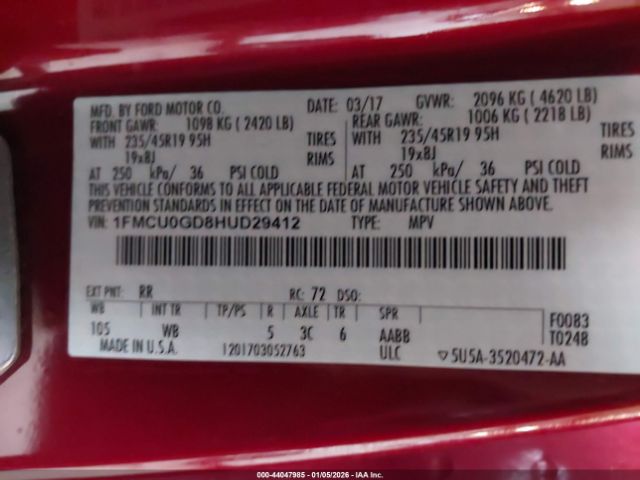 2017 FORD ESCAPE 1FMCU0GD8HUD29412 Photo 8