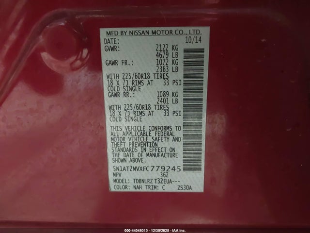 Nissan Rogue Sl 2015 5N1AT2MVXFC779245 Image 9